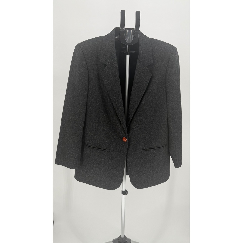 Sag Harbor Women's Charcoal Grey Wool Blend Blazer Size 14 Single Button‎